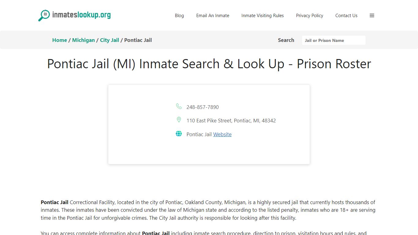 Pontiac Jail (MI) Inmate Search & Look Up - Prison Roster